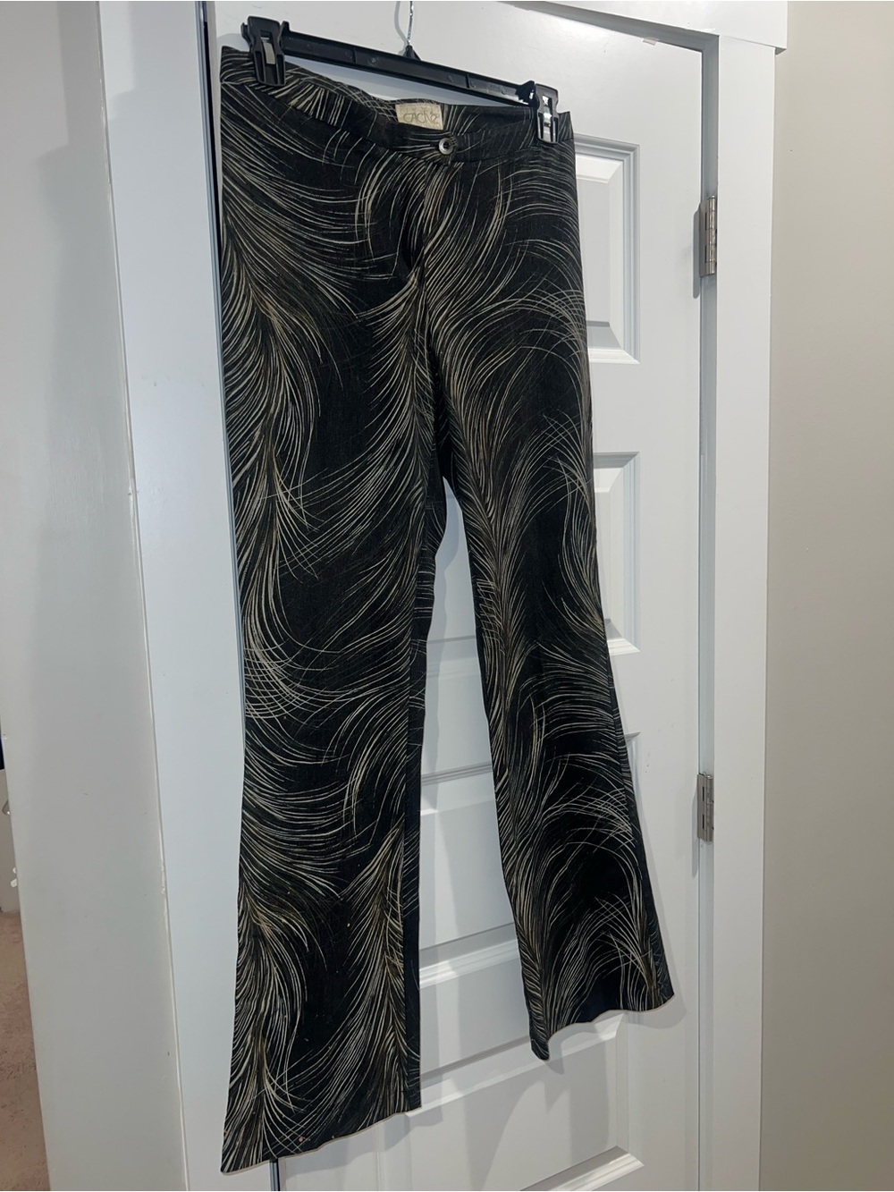 Cache Black Pants with Cream Swirl Pattern - Flared Boot Cut
